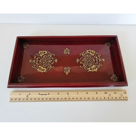 Croscill Home Imperial Bedding Coord Wood Dressing Tray Vanity Night Stand Red - Picture 7 of 16